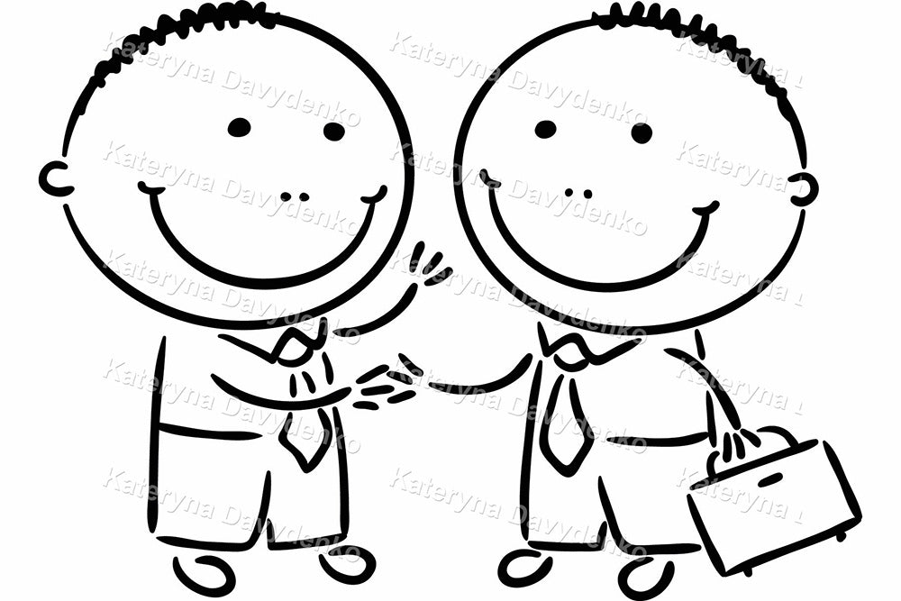 Cartoon line art business man set. Stick people