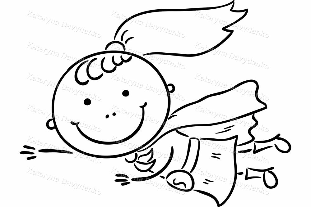 Cute kids superheroes clipart. Doodle line art set