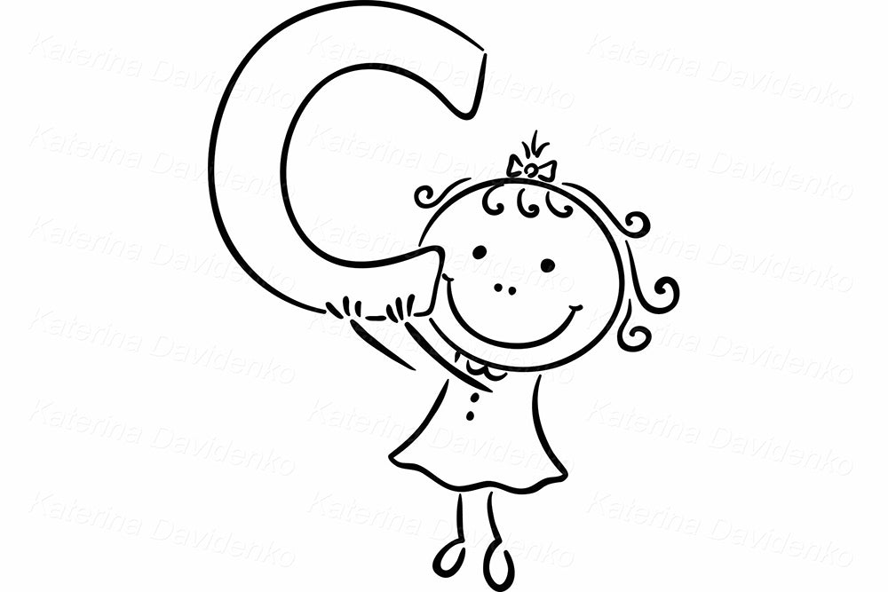 Cute ABC Kids Black and White Clipart – Educational Preschool
