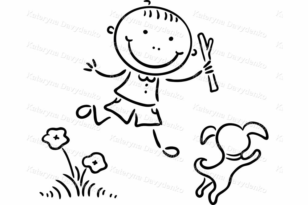 Spring Kids Activities Cute Doodle Outline Clipart Set