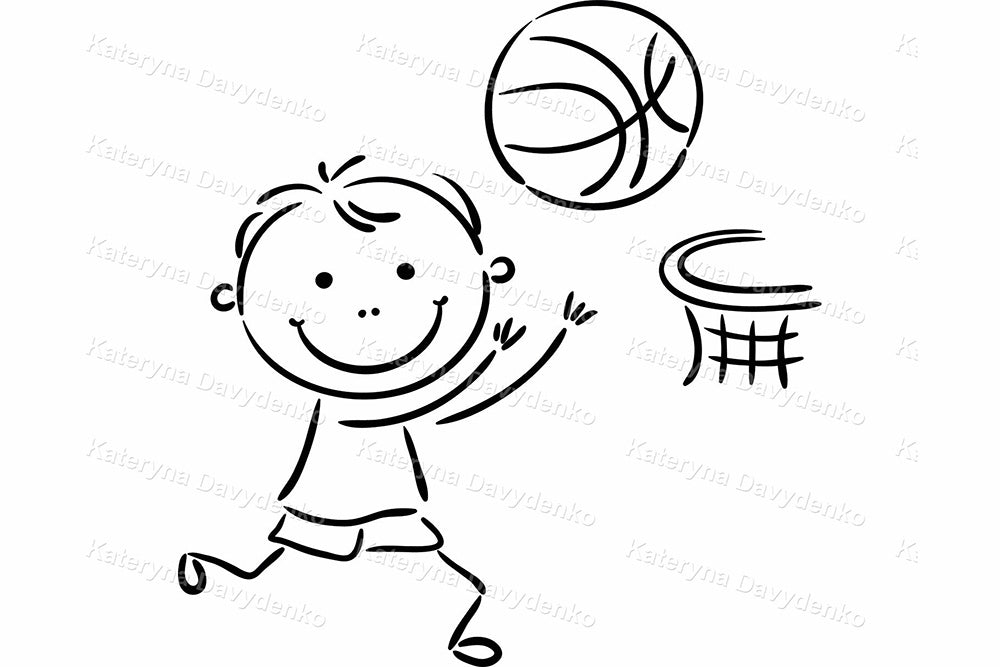 Kids Sports Outline Clipart. Fun Doodle Children Activities Set