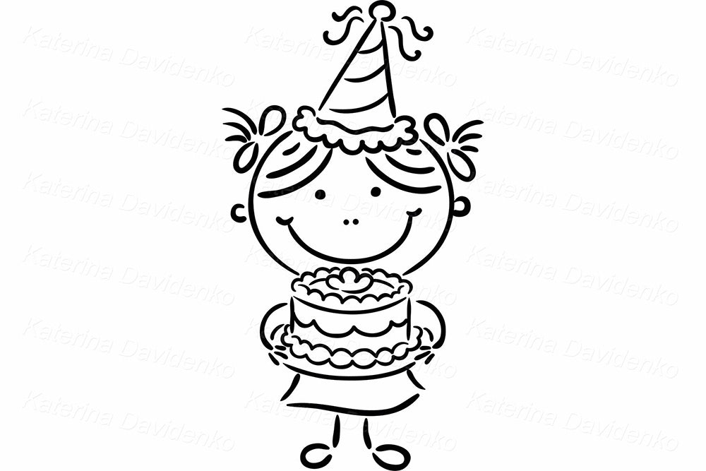 Birthday Kids Clipart – Black & White Celebration Vector Set