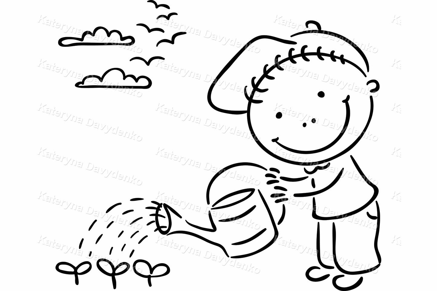 Line art seasonal kids activities set. 4 Seasons boy clipart