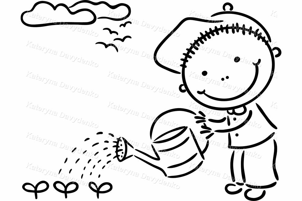 Spring Kids Activities Cute Doodle Outline Clipart Set