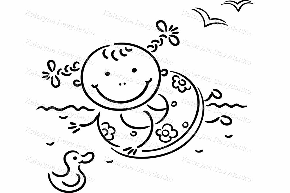 Summer kids activities outline doodle clipart set