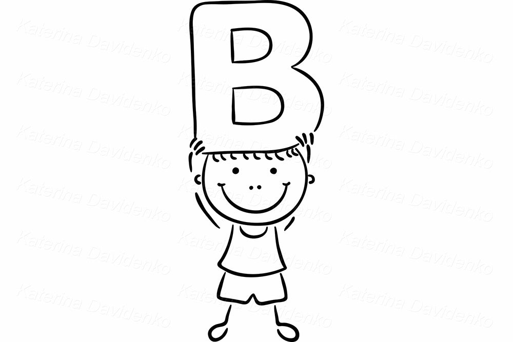 Cute ABC Kids Black and White Clipart – Educational Preschool