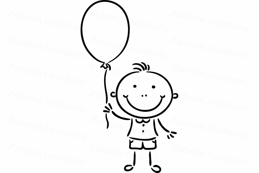 Birthday Kids Clipart – Black & White Celebration Vector Set