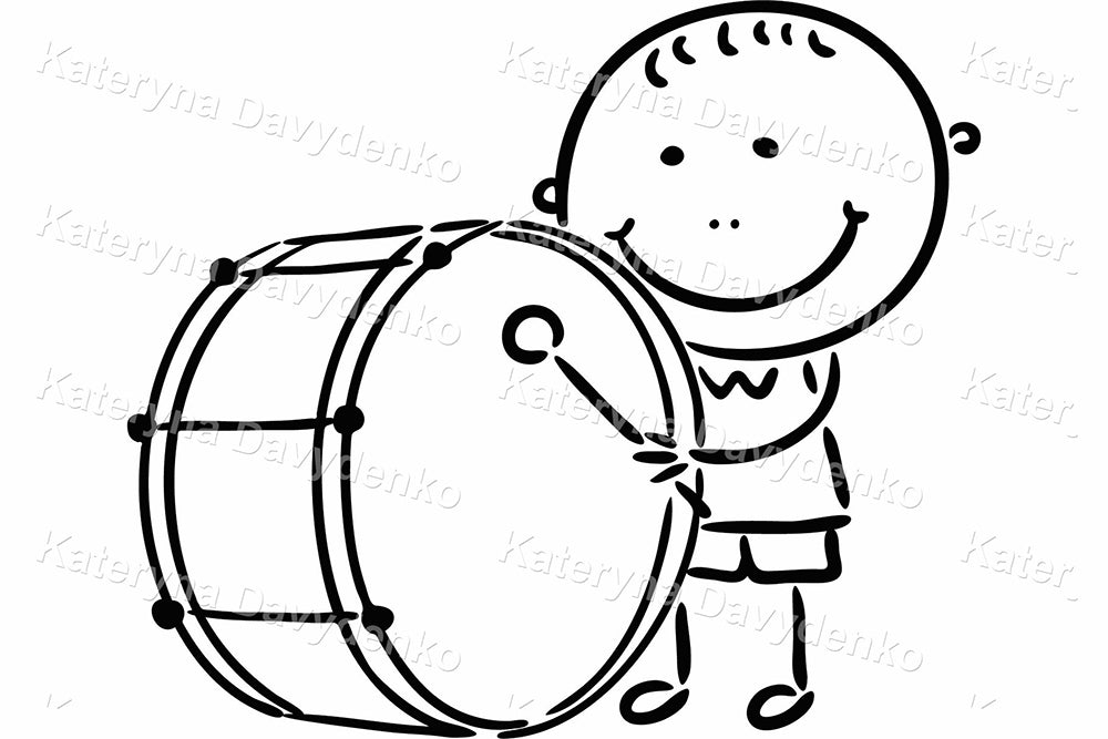 Kids Music Band Clipart – Black and White Musical Illustration