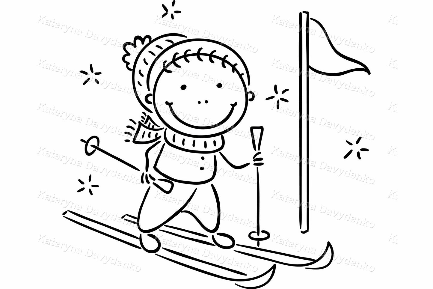 Line art seasonal kids activities set. 4 Seasons boy clipart