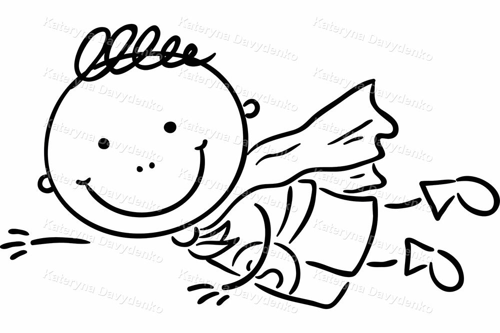 Cute kids superheroes clipart. Doodle line art set