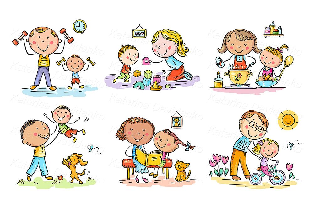 Cartoon clipart set of family activities