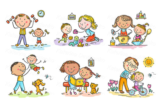 Cartoon clipart set of family activities
