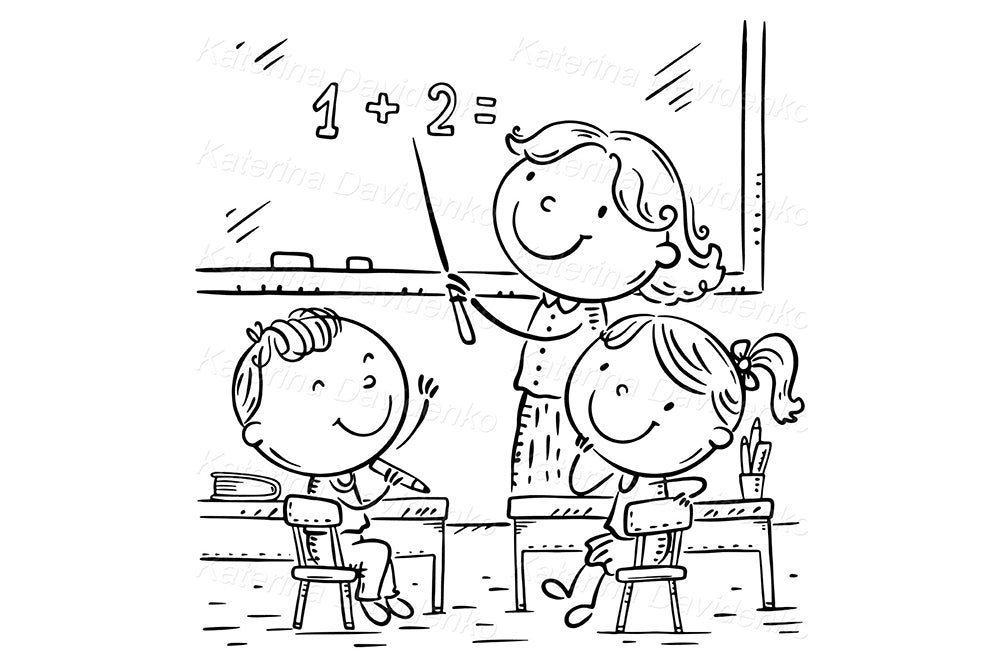 Schoolkids in classroom vector illustration for teachers, educationsl clipart, instant download