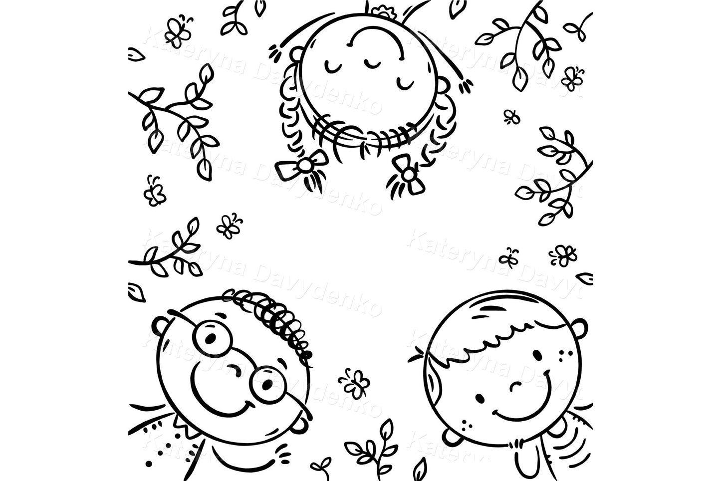 Square cover with happy diverse kids, cartoon children frame