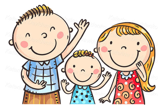 Cute cartoon amily portrait, front view