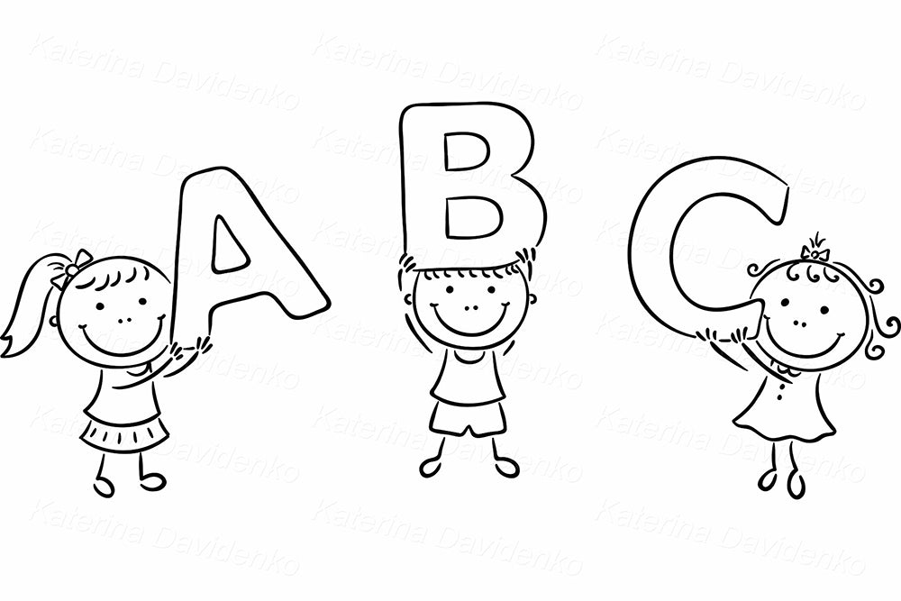 Black and White ABC children graphics for teaching resources or worksheets, commercial use
