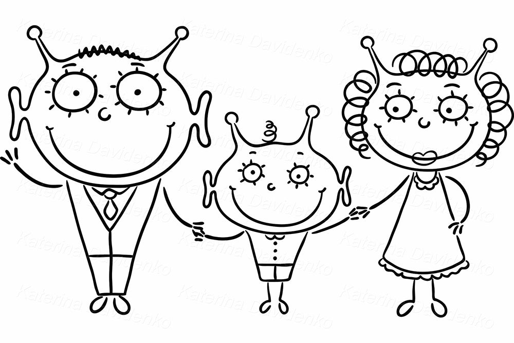 Alien Family Line Art Illustration