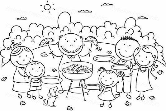 Family Barbecue Clipart – Outdoor Family BBQ Illustration