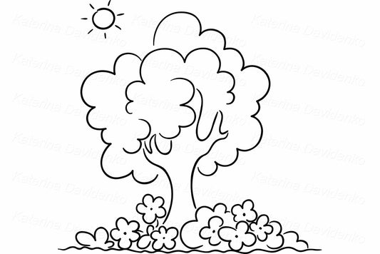 Cartoon tree black and white illustration