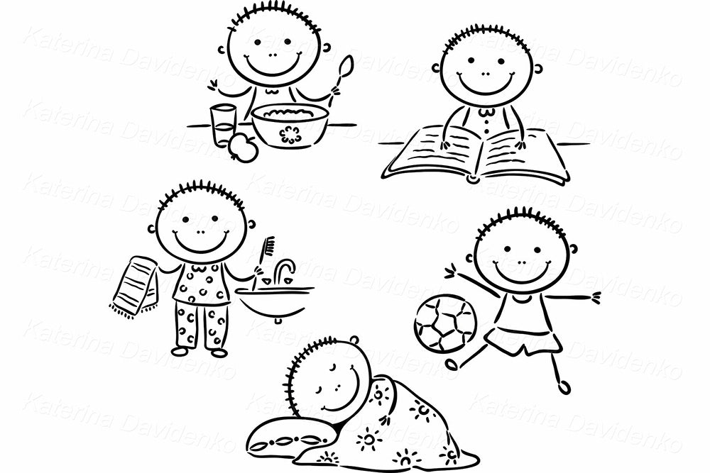 Child Daily Routine Activities Outline Clipart Set