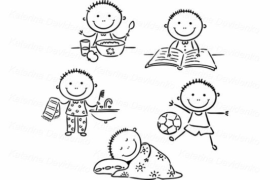 Child Daily Routine Activities Outline Clipart Set