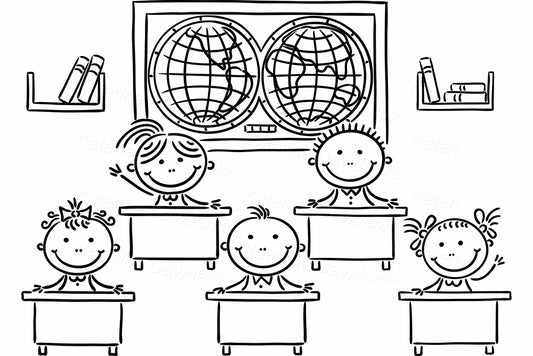 Classroom scene with school kids at desks