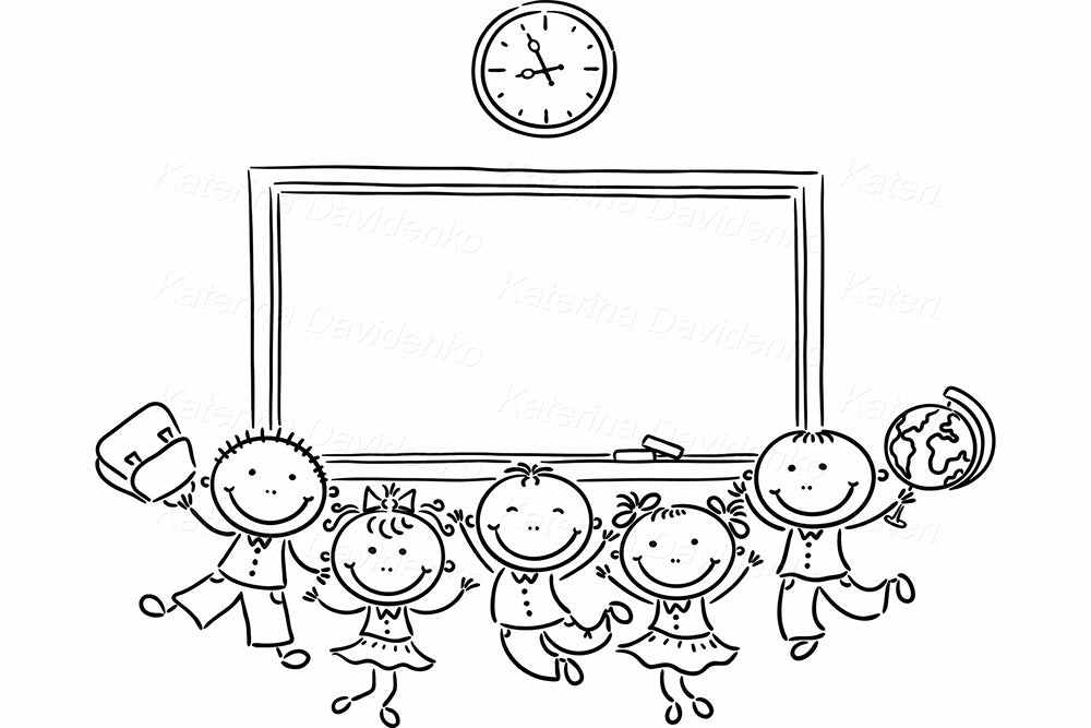 Happy doodle school kids in classroom