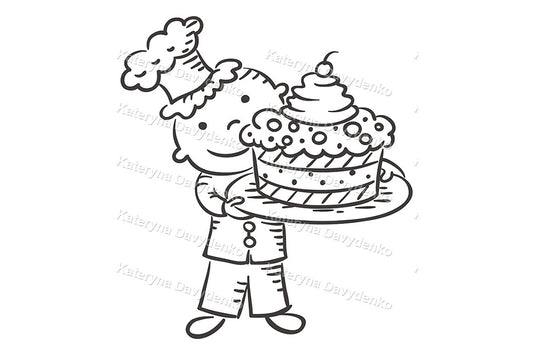 Illustration of a person holding a cake with ice cream
