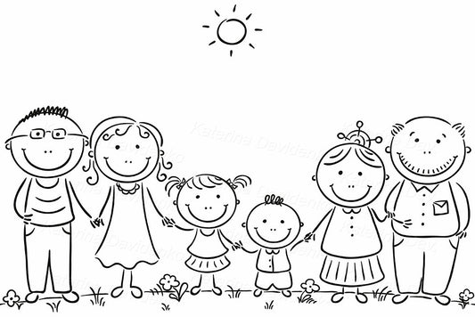 Doodle happy multigenerational family portrait