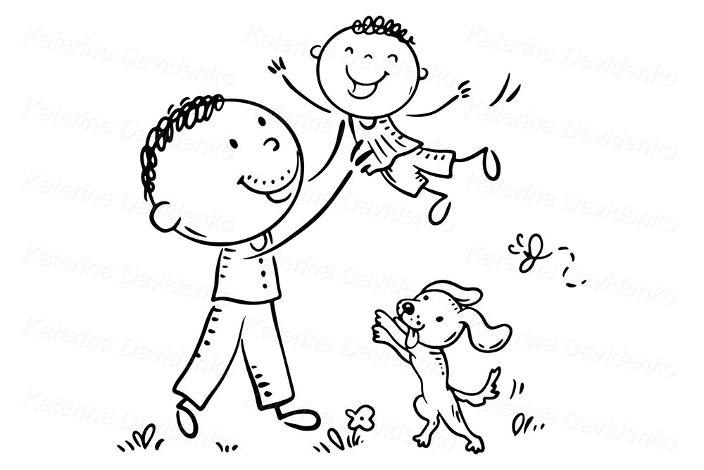 Cartoon Father and Son Playing Clipart – Cute Family Time Illustration