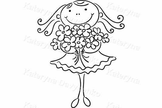 Stick fugure girl with flowers