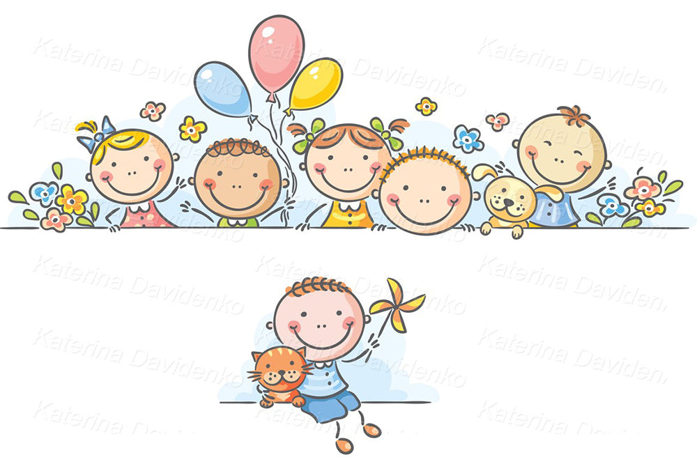 Kids frames and borders – 6 colorful cartoon illustrations for party invites, labels, scrapbooking