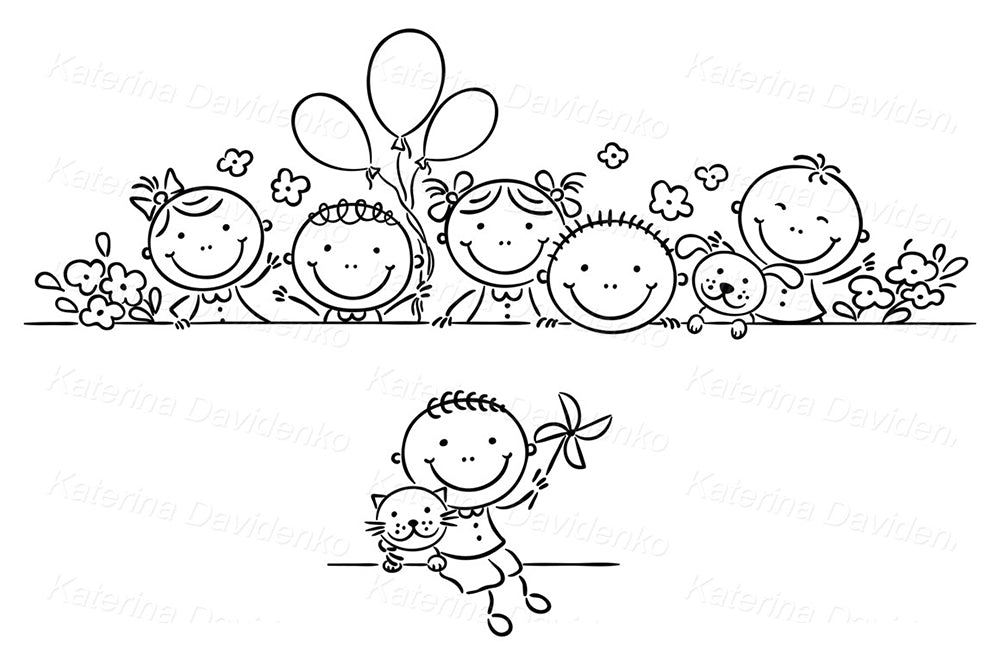 Kids frames and borders – 6 colorful cartoon illustrations for party invites, labels, scrapbooking