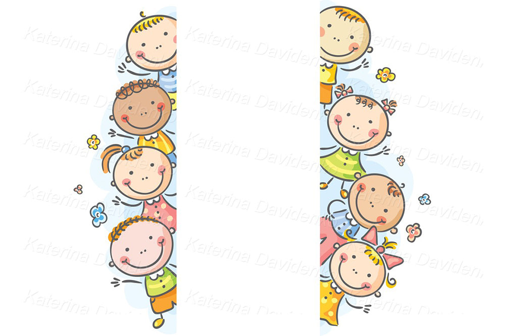 Kids frames and borders – 6 colorful cartoon illustrations for party invites, labels, scrapbooking