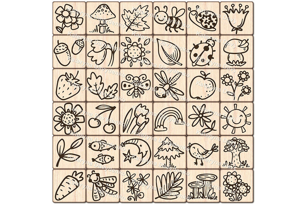 Nature Memory Game for Children SVG Laser Cut Wooden Matching Cards for Kids Montessori Toy Glowforge xTool DXF EPS AI
