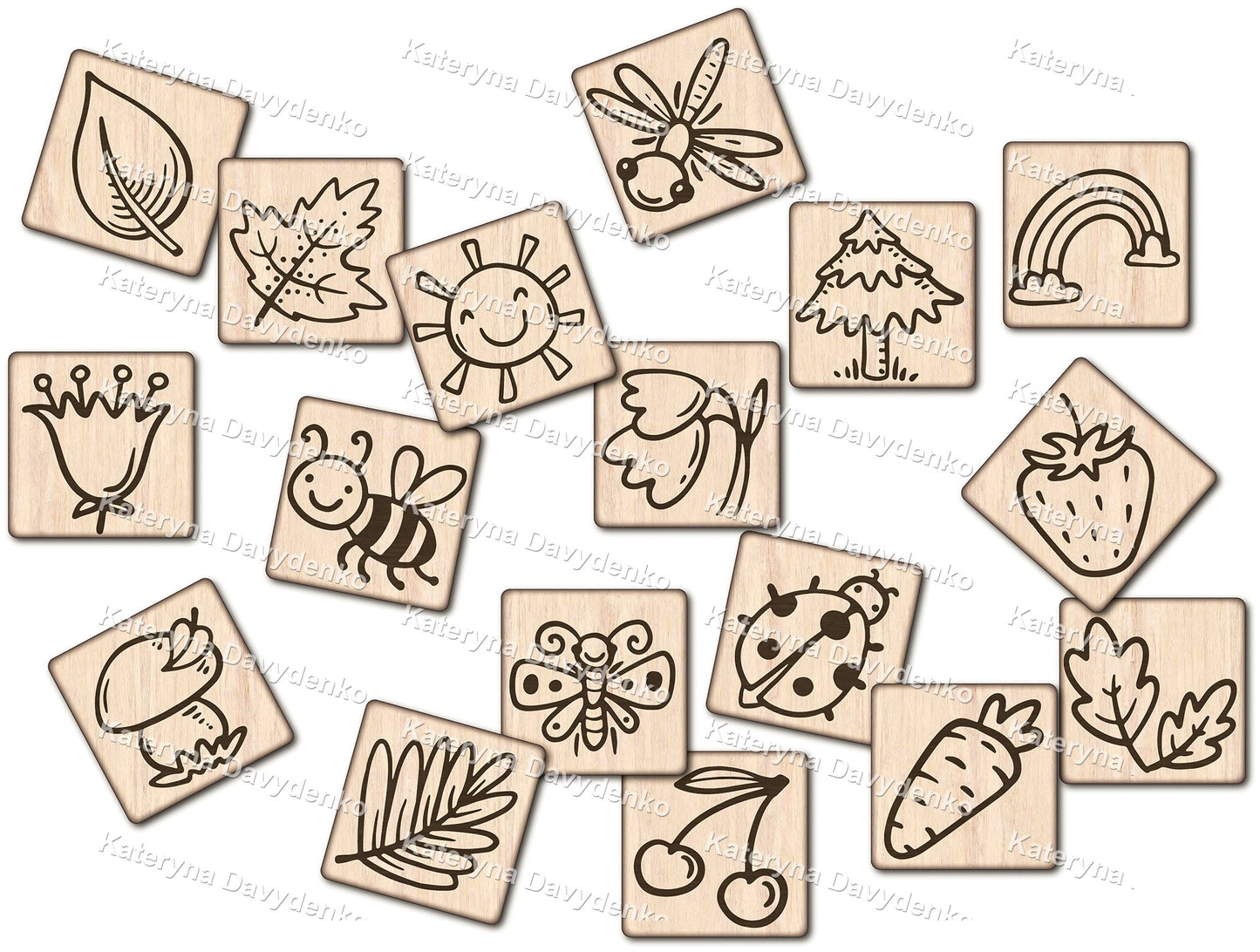 Nature Memory Game for Children. Laser Cut Wooden Matching Cards