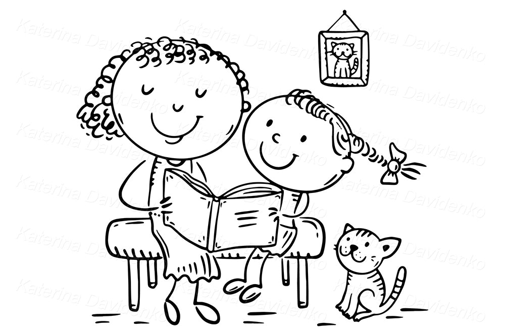 Mother and Daughter Reading Clipart – Cute Family Time Illustration
