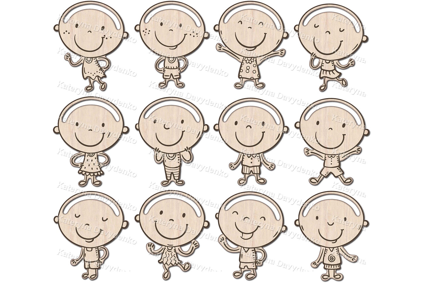 Laser cut files, figures of kids for adding yarn hair, DIY children faces and yarn craft SVG DXF for glowforge, toys montessori learning, digital download
