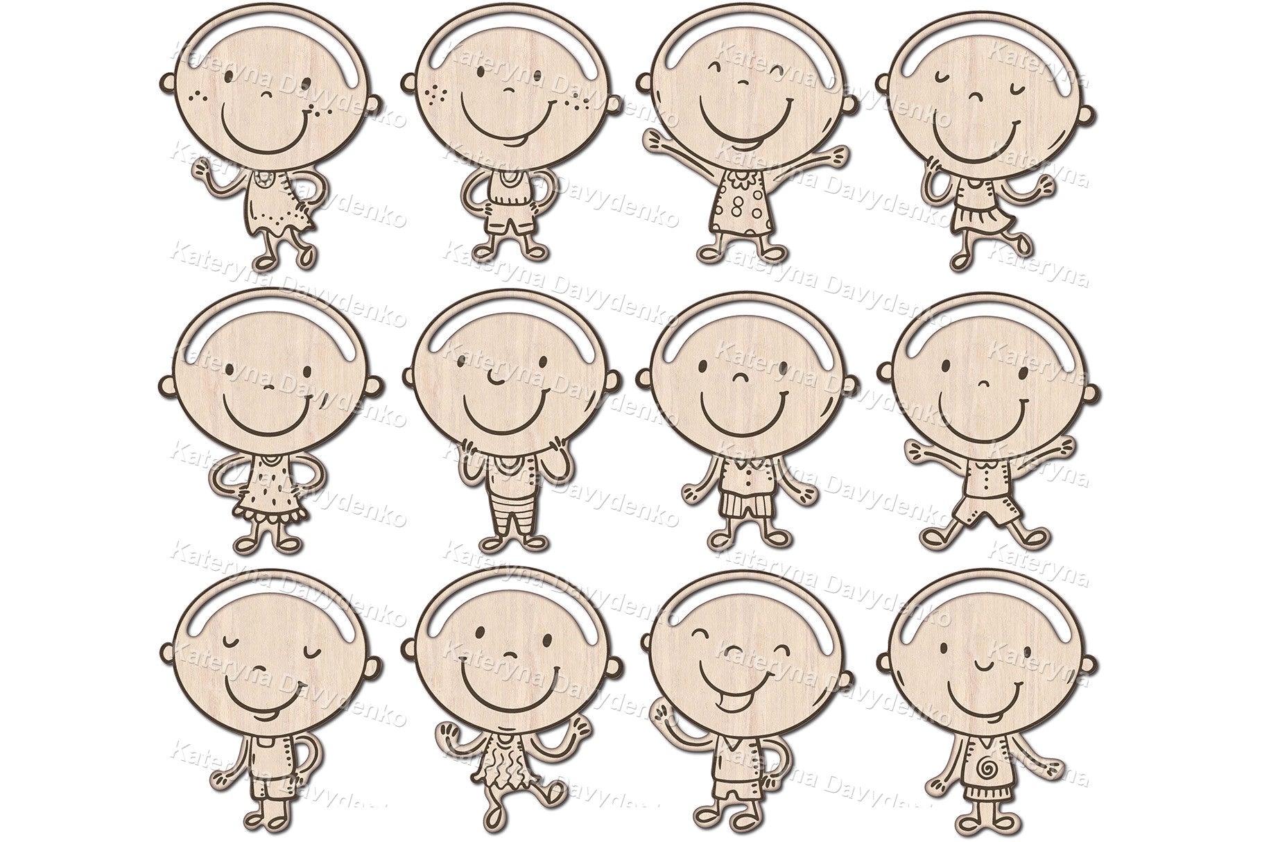 Laser cut files, figures of kids for adding yarn hair, DIY children faces and yarn craft SVG DXF for glowforge, toys montessori learning, digital download