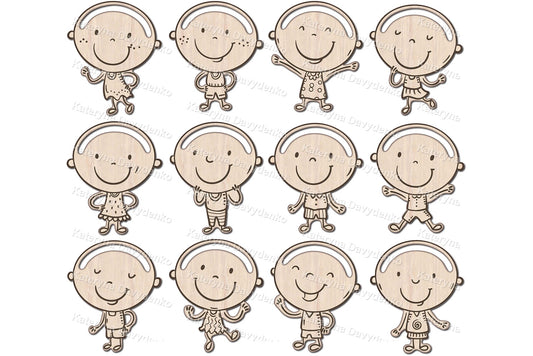 Laser cut files, figures of kids for adding yarn hair, DIY children faces and yarn craft SVG DXF for glowforge, toys montessori learning, digital download