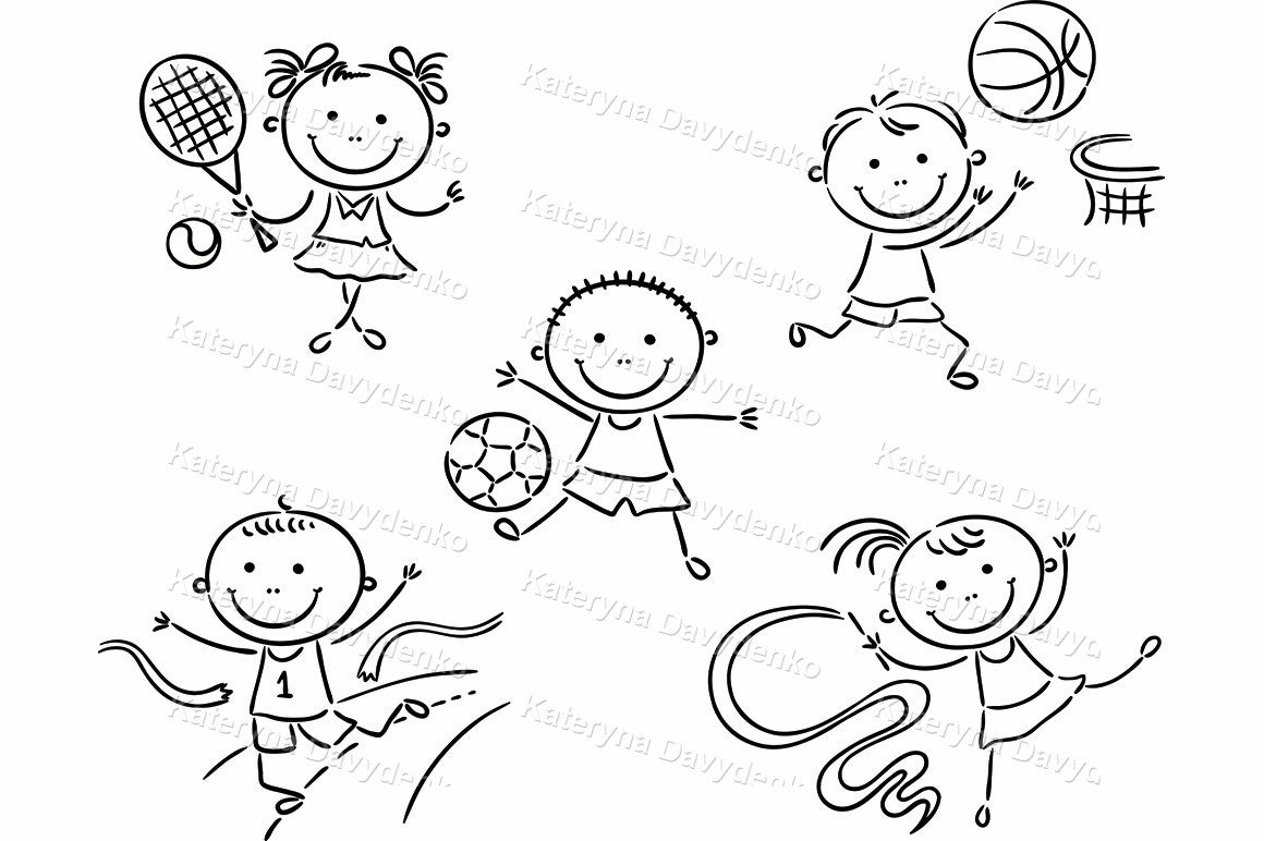 Illustrations of children playing sports