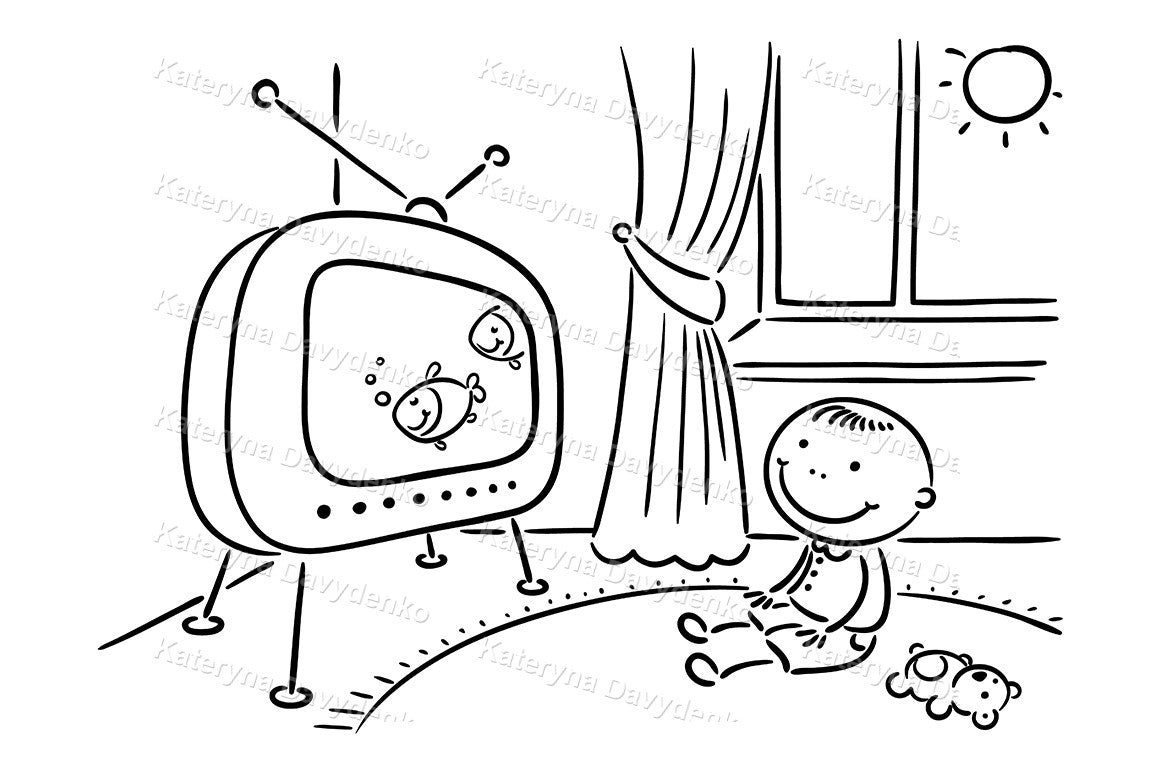 Cartoon of a child watching TV