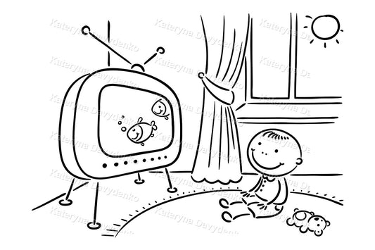 Cartoon of a child watching TV