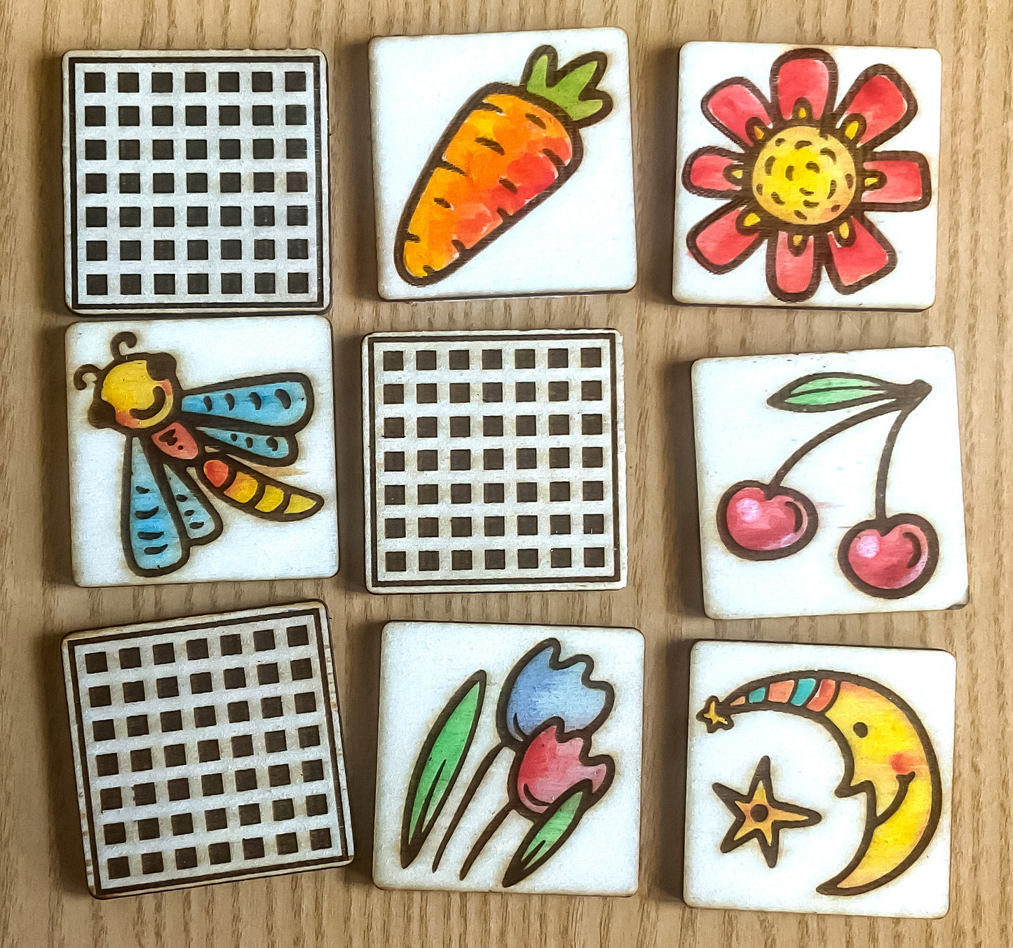 Nature Memory Game for Children. Laser Cut Wooden Matching Cards