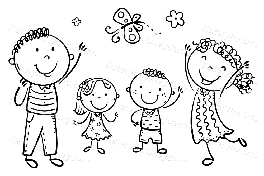 Happy family with kids. Cartoon clipart for download, png svg eps