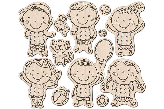 Sewing Doll SVG for Kids, Doodle Boy and Girl Laser Cut Files with Sweater Stitch Holes, DIY Educational Toy Craft Project