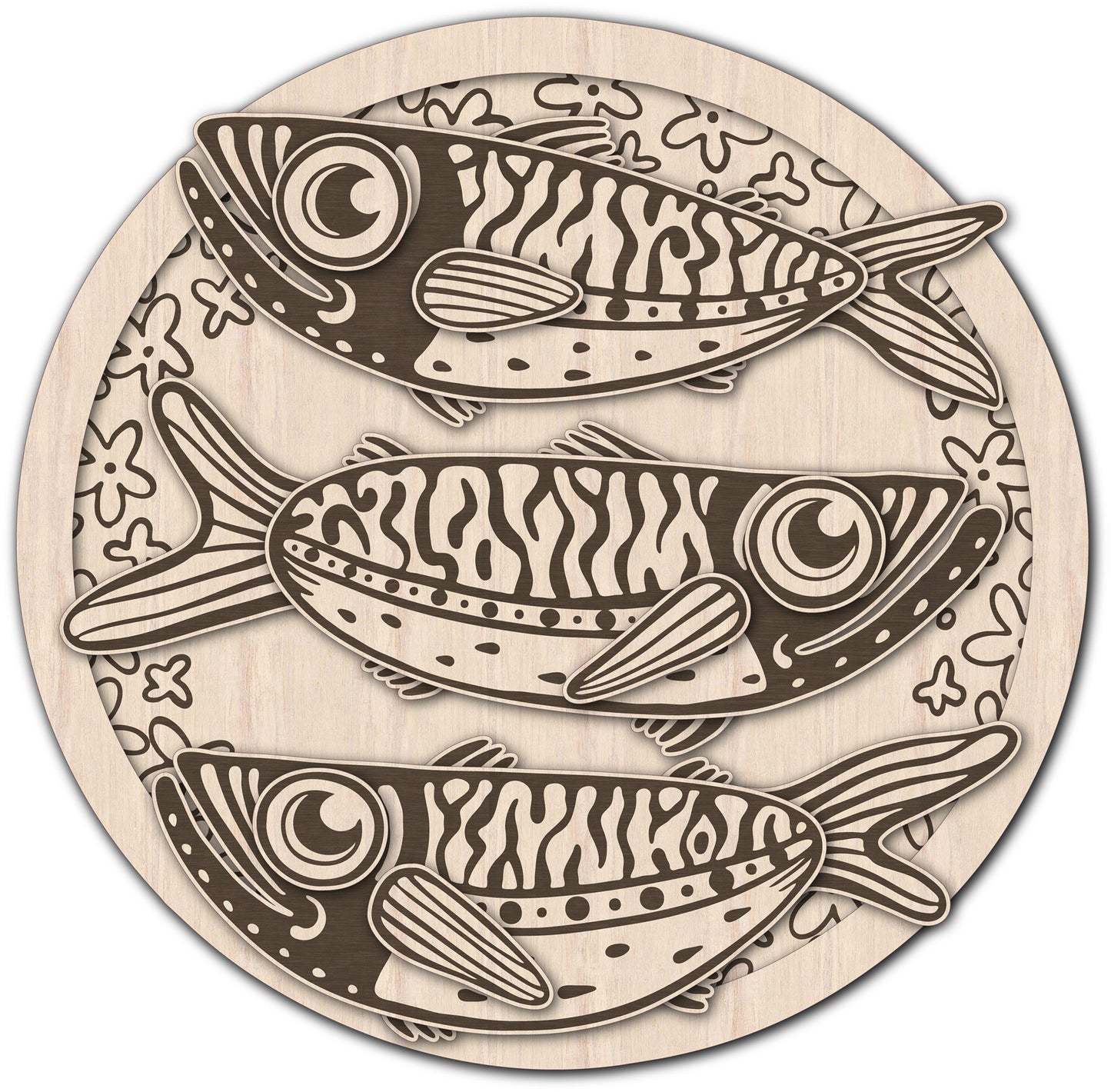 DIY Template with Three Fishes Wall Art Laser Cut File