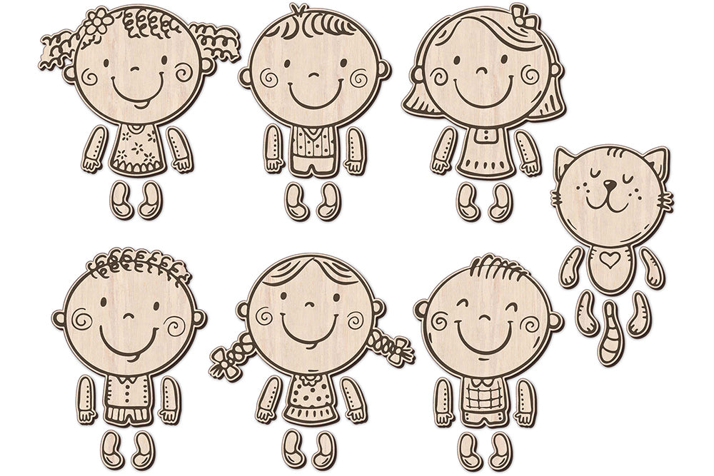 Movable doll for laser cutting. Cute cartoon kds with separate arms and legs