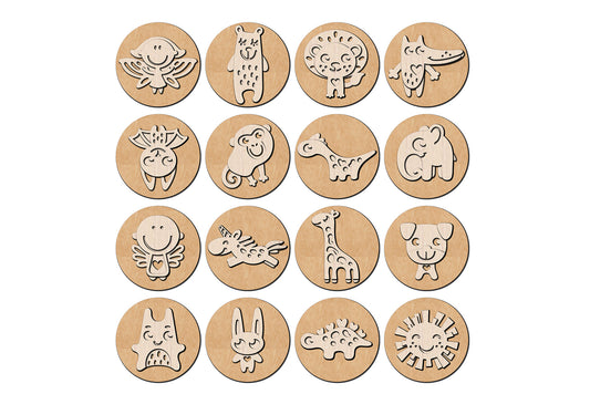 Set of cute cartoon animal playdough and clay stamps. Laser cut kids crafts. DIY educational toys. Montessori Toys