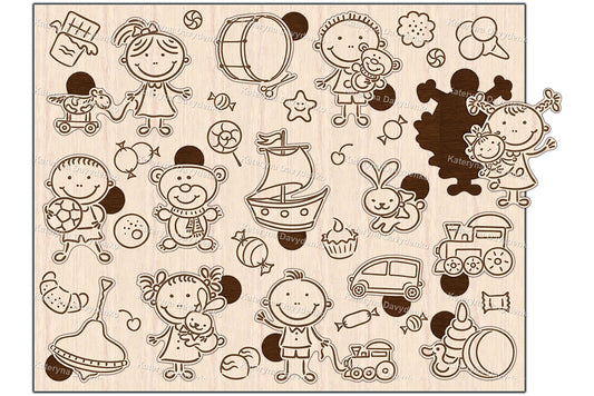Puzzle, Laser Cut, Cartoon Doodle Children and Toys, Montessori Learning kids Сrafting Educational DIY Game